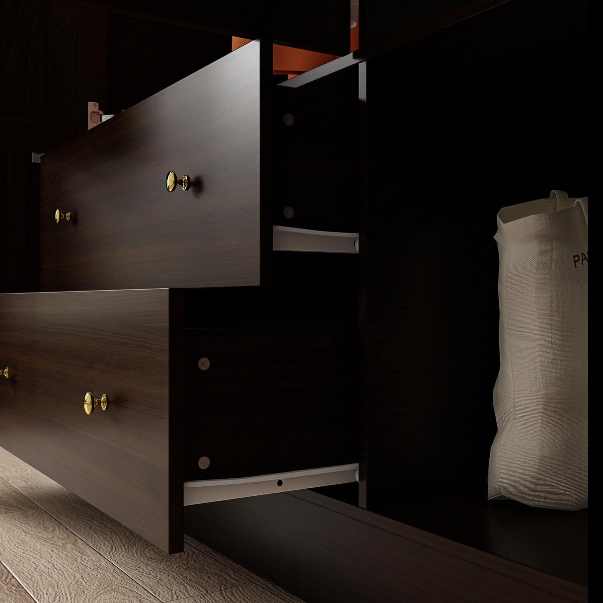 FUNSIR 4 Doors Bedroom Wardrobe, Wood Armoire with Mirror, 2 Clothes Hanging Rails, 5 Storage Shelves and 2 Drawers, 63" Wide Bedroom Storage Unit Clothes Organizer, Dark Brown(70.9" H) FUNISIR