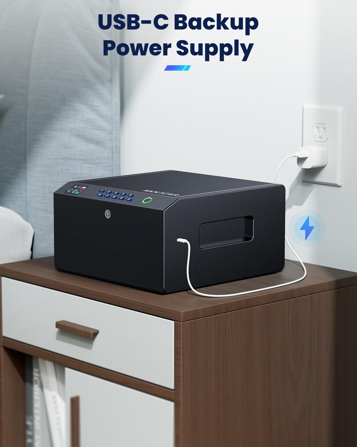 MOLICAR Gun Safe, 4-Pistol Safe with LCD of Temp Humidity Battery, Biometric Gun Safes for Handgun with USB-C Port, Fingerprint Quick Access Pistol Safe, Hand gun Safe for Home Bedside Nightstand Car MOLICAR