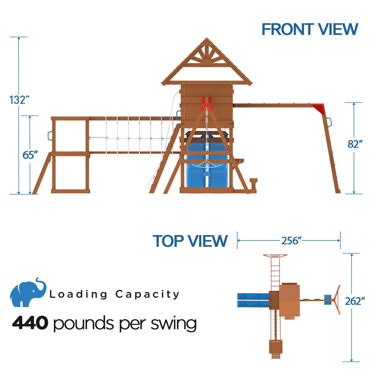 Dolphin Playground Wooden Swing Sets, Monkey bar, Plank Bridge with Rope Mesh, 2 Wave Slides, Large Climbing Wall, Outdoor Table, Saucer Swing, Playground Sets for Backyards, Outdoor Playset DOLPHIN PLAYGROUND T
