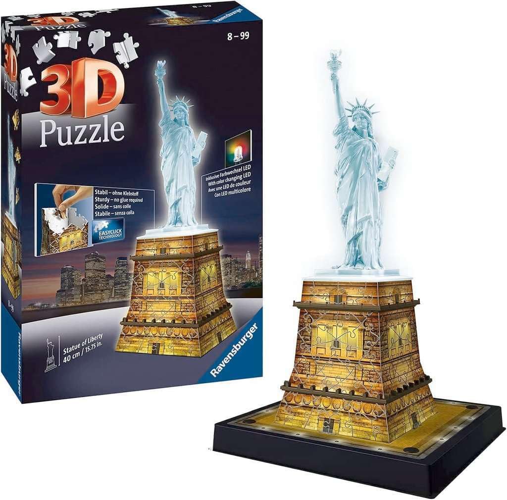Ravensburger Statue of Liberty Night Edition - 108 Piece 3D Jigsaw Puzzle for Kids and Adults | Precision Fit with Easy Click Technology | Durable Display Piece | Over a Century of Quality Ravensburger