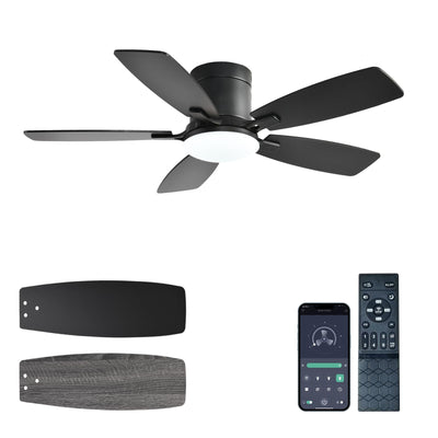 Ayaoty Ceiling Fans with Lights, 42 inch Low Profile Ceiling Fan with Light and Remote Control, Flush Mount, Reversible Motor, Dimmable, Noiseless, Black Ceiling Fan for Bedroom, Indoor/Outdoor Use