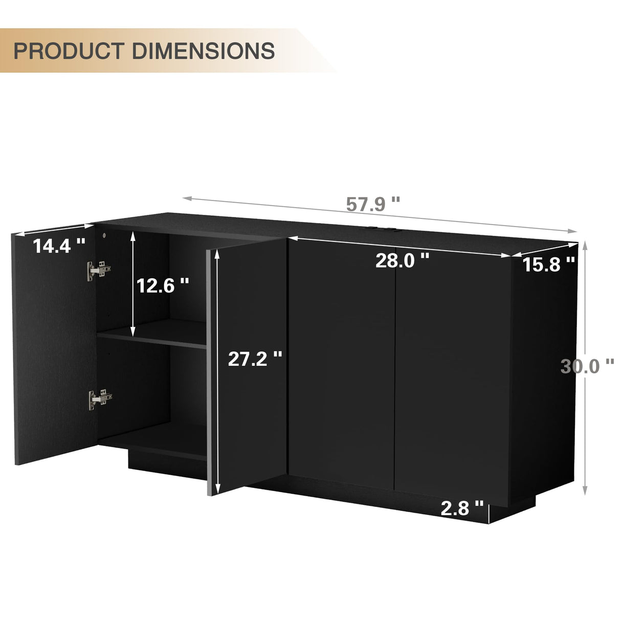 Anbuy Buffet Cabinet with LED Lights Sideboard with Storage Coffee Bar with Charging Station Buffet Cabinet with High Gloss Doors for Kitchen, Bedroom, Living Room (Black LED) Anbuy