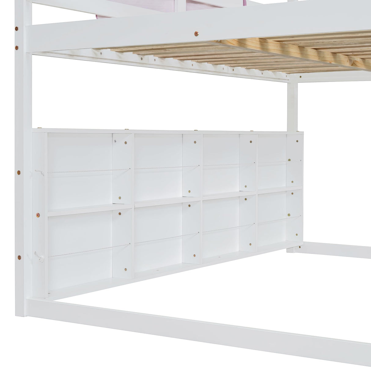 Kids Loft Bed Full Size, Full Loft Bed with Slide and Ladder, Kids House Loft Bed with Storage Shelf and Removable Tent, Full Size Loft Bed for Girls, Boys(Full White Pink) Bellemave