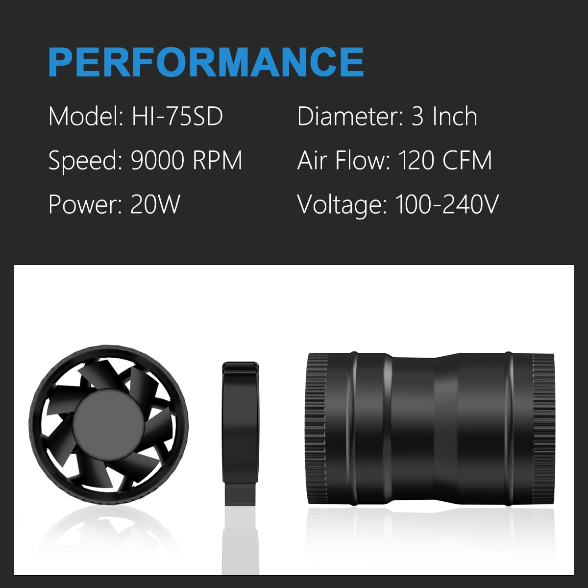 Hon&Guan 3 Inch Inline Marine Bilge Blower Fan with Speed Controller 130 CFM,Water Resistant and Low Noise for Marine Cabin Engine/Boat / 3D Printers/Laser Engravers Hon&Guan