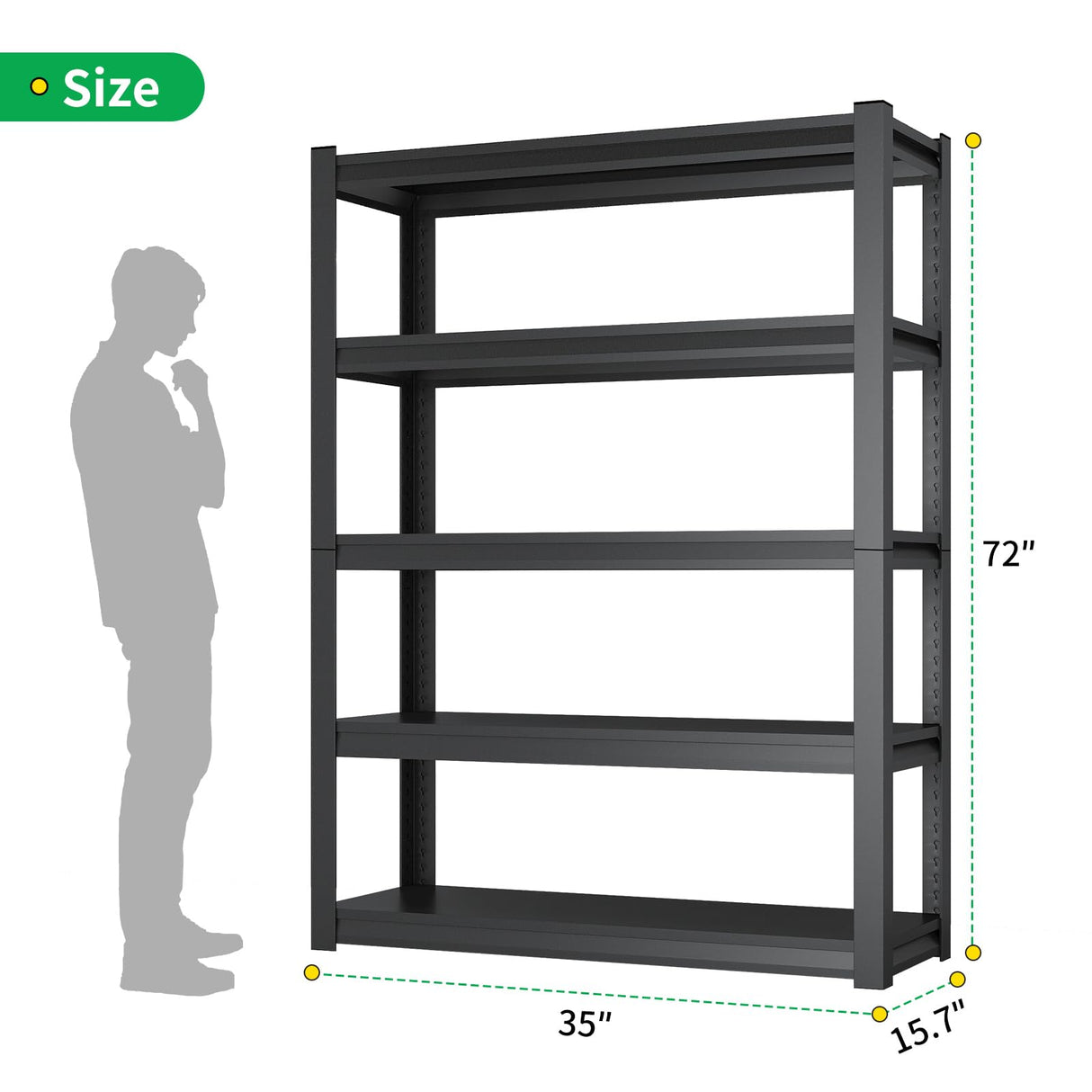 CBCNWR 72''H Garage Storage Shelves, 2500LBS Steel Heavy Duty Storage Shelves, Adjustable 5-Tier Metal Shelf Rack, Heavy Duty Shelving for Garage,Warehouse,Basement,Pantry–Black 35" W x15.7 D x72 H CBCNWR