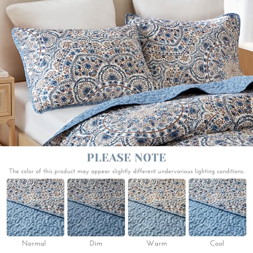 Comfort Spaces Valerie Boho Quilt Set Twin/Twin XL Blue - Soft Reversible Watercolor Medallion Bedding, Lightweight All Season Bedspread for Kids Teens Dorm Guest Room Comfort Spaces
