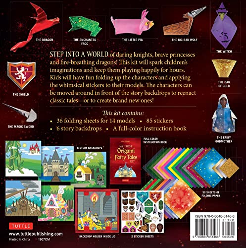 My First Origami Fairy Tales Kit: Paper Models of Knights, Princesses, Dragons, Ogres and More! (includes Folding Sheets, Easy-to-Read Instructions, Story Backdrops, 85 stickers) (Tuttle Specials) WoodArtSupply
