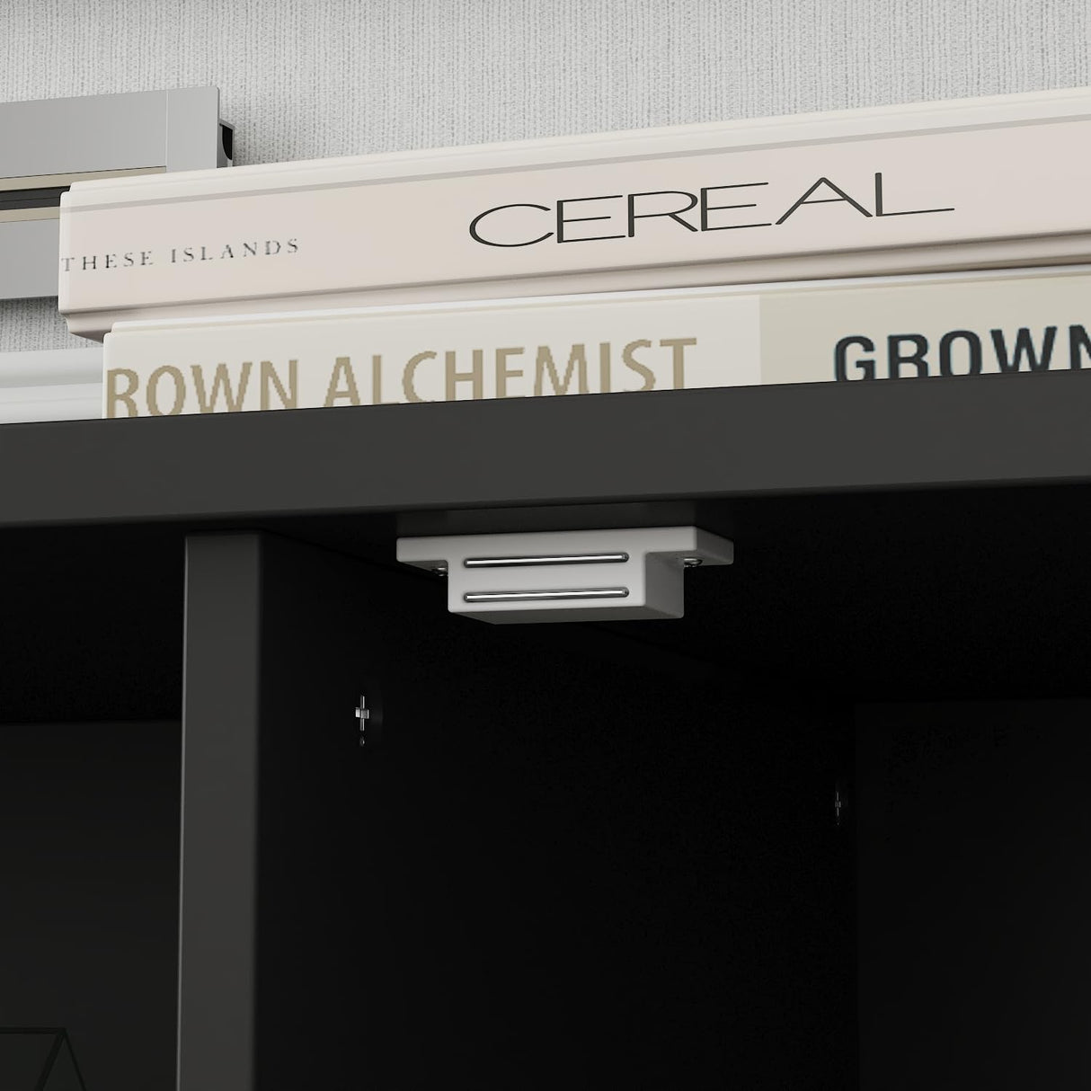 ROMSHINE Wall Unit Entertainment Center, TV Wall Units for Living Room with Storage, 102" W Large Farmhouse TV Stand with Glass Doors, Ajustable Bookshelf & Bridge for Bedroom, Black ROMSHINE