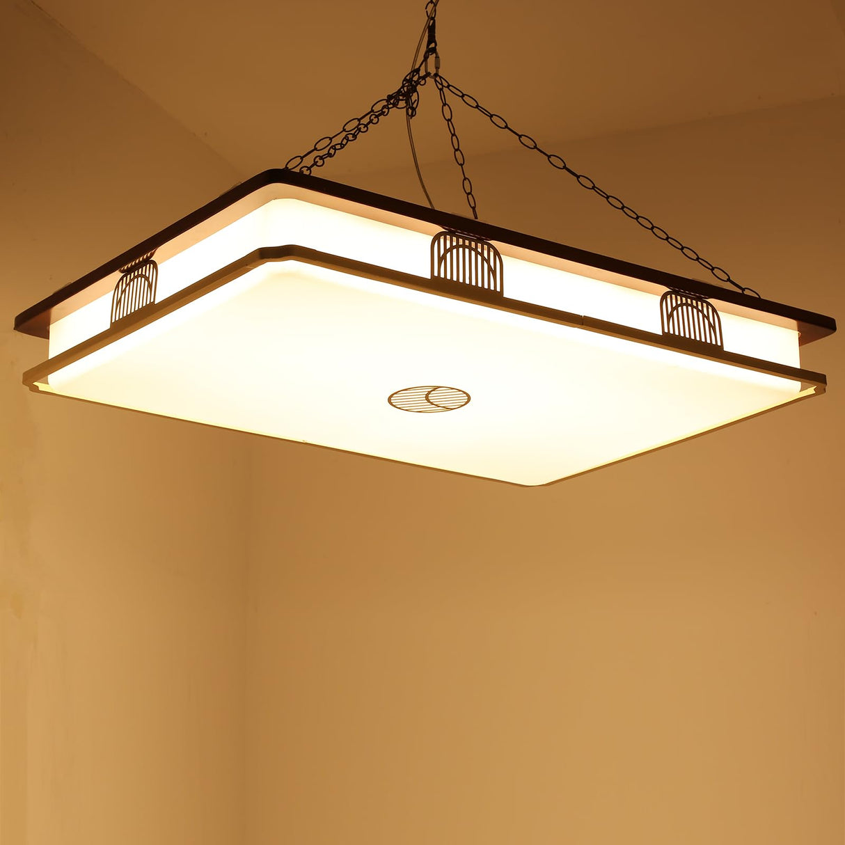 Dimmable Modern LED Ceiling Light, 38'' Large Rectangular Ceiling Lamps with Remote Control, Wood Flush 3000K-6000K Mount Light Fixtures for Living Room Dining Room Bedroom kangten