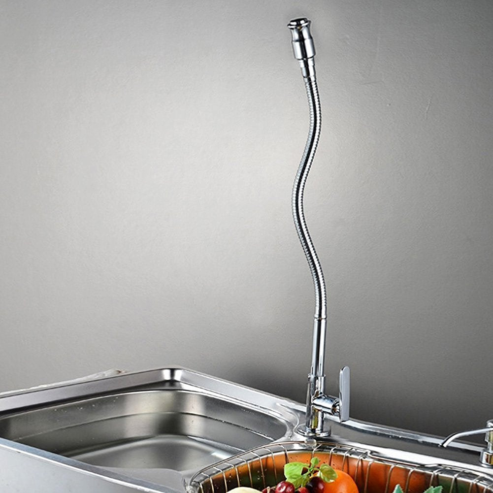 Inchant Outdoor Kitchen Sink Faucet - 360° Rotatable Single Hole Single Handle Cold Water Kitchen Faucet Flexible Neck Laundry Room Tap Bar Garden Outdoor Faucet, Deck Mount Chrome Finish Inchant