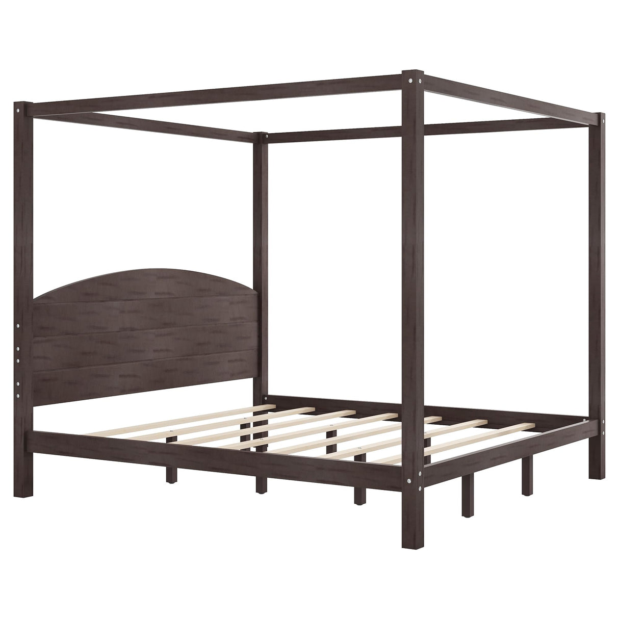 MaiDeHaoo King Size Canopy Bed Frame with Headboard, Wood King Canopy Platform Bed Frame with Headboard and Support Legs, 4 Post Canopy Bed with Under Bed Storage, Brown MaiDeHaoo