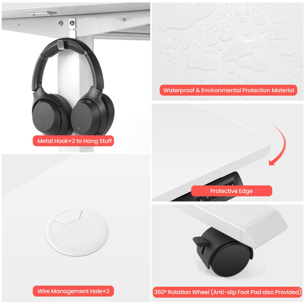 KORGOL Electric Standing Desk 55 x 24 Inches Adjustable Height Sit Stand Up Desk for Home Office Computer Workstation with 2 USB Ports 3 AC Power Outlets Memory Preset and Wheels, White KORGOL