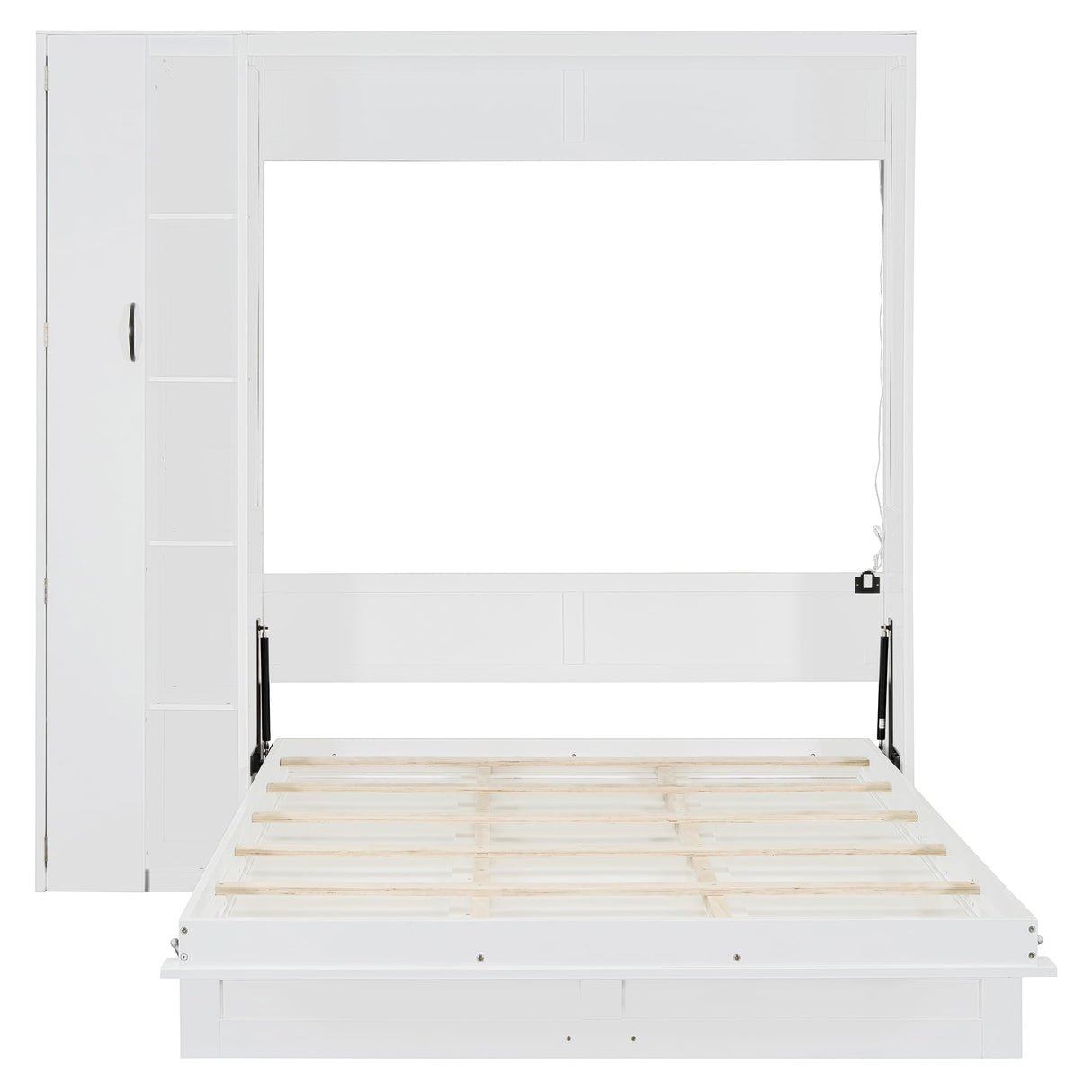 Merax Queen Murphy Bed with Wardrobe, Murphy Bed Cabinet Queen with Storage Shelves and LED Lights, No Box Spring Needed, White Merax