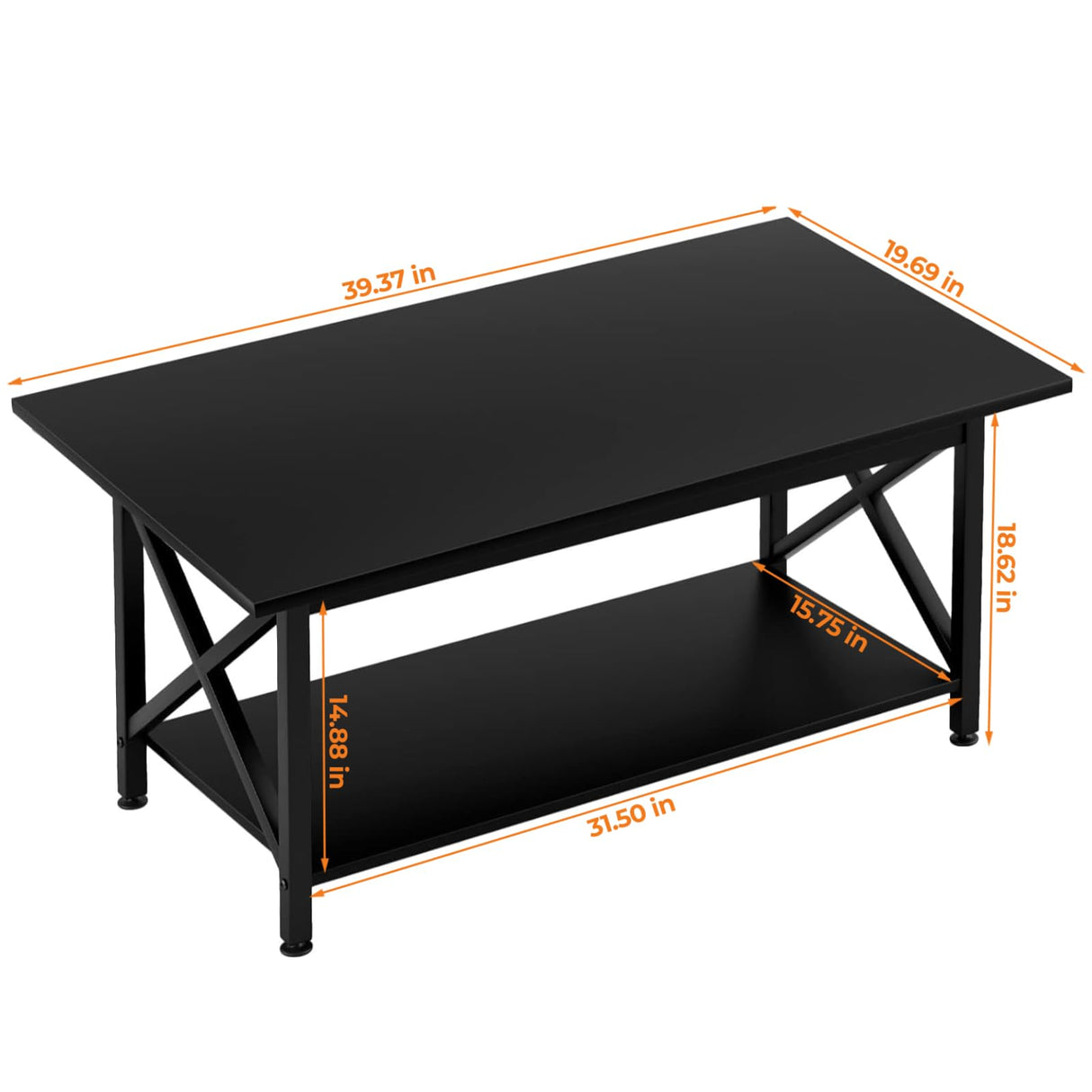 GreenForest Coffee Table with Storage, 39inch Modern Coffee Tables for Living Room, X-Frame Design Farmhouse Black Coffee Table Space Saving Living Room Tables, Easy Assembly, Black GreenForest