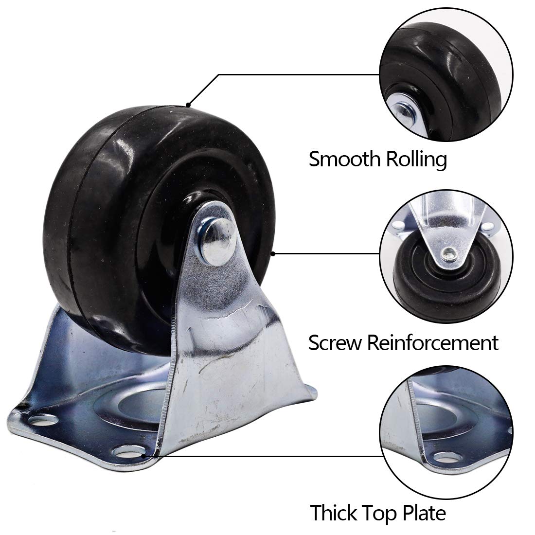 Luomorgo 4Pcs Casters Heavy Duty 2 inch Rubber Black Caster Wheels with Rigid Fixed Non-Swivel Top Plate for Furniture Luomorgo