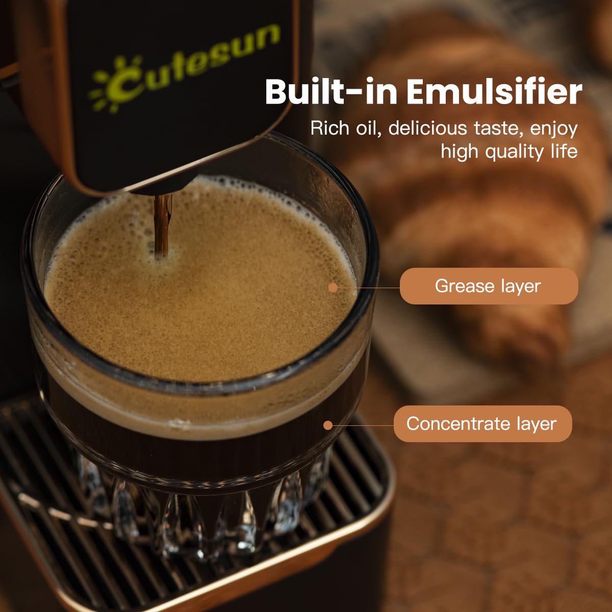 Mini Espresso Coffee Machine for Capsules Compatible with Nespresso OriginalL Machine, Espresso Maker Single Serve, Bestpresso Coffee Capsules Peet's Espresso more (Black) cutesun