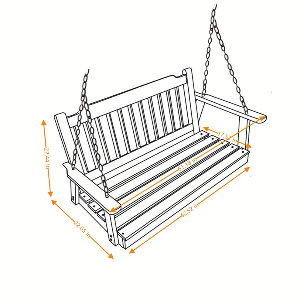 Anraja Wooden Porch Swing 2-Seater, Bench Swing with Hanging Chains, Heavy Duty 800 LBS, for Outdoor Patio Garden Yard,4 Ft,Brown Anraja