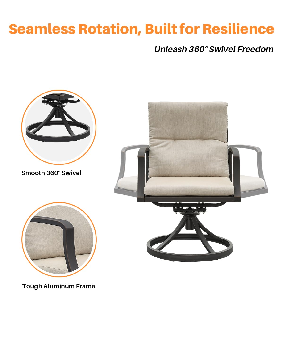 SEEHILL 9 Pieces Outdoor Dining Set, Aluminum Patio Dining Set for 8, Patio Table and Chairs Set with 2 Swivel Rocker Chairs, Patio Furniture Set with Umbrella Hole for Decks, Garden, Lawn, Gunmetal SEEHILL