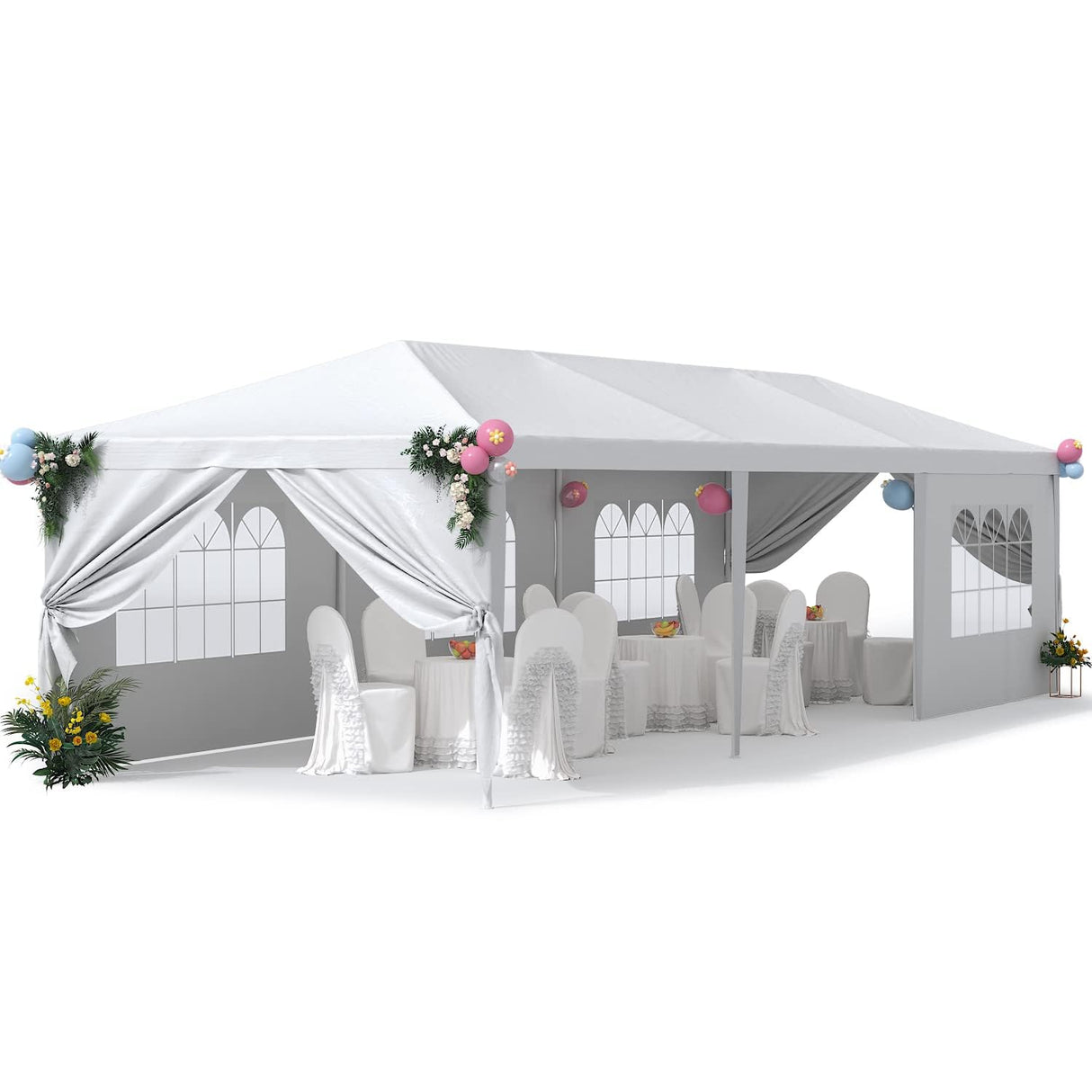 Greesum 10 x 30 Outdoor Canopy, Gazebo with 8 Removable Sidewalls, Outside Waterproof Wedding Canopies for Events, White Greesum