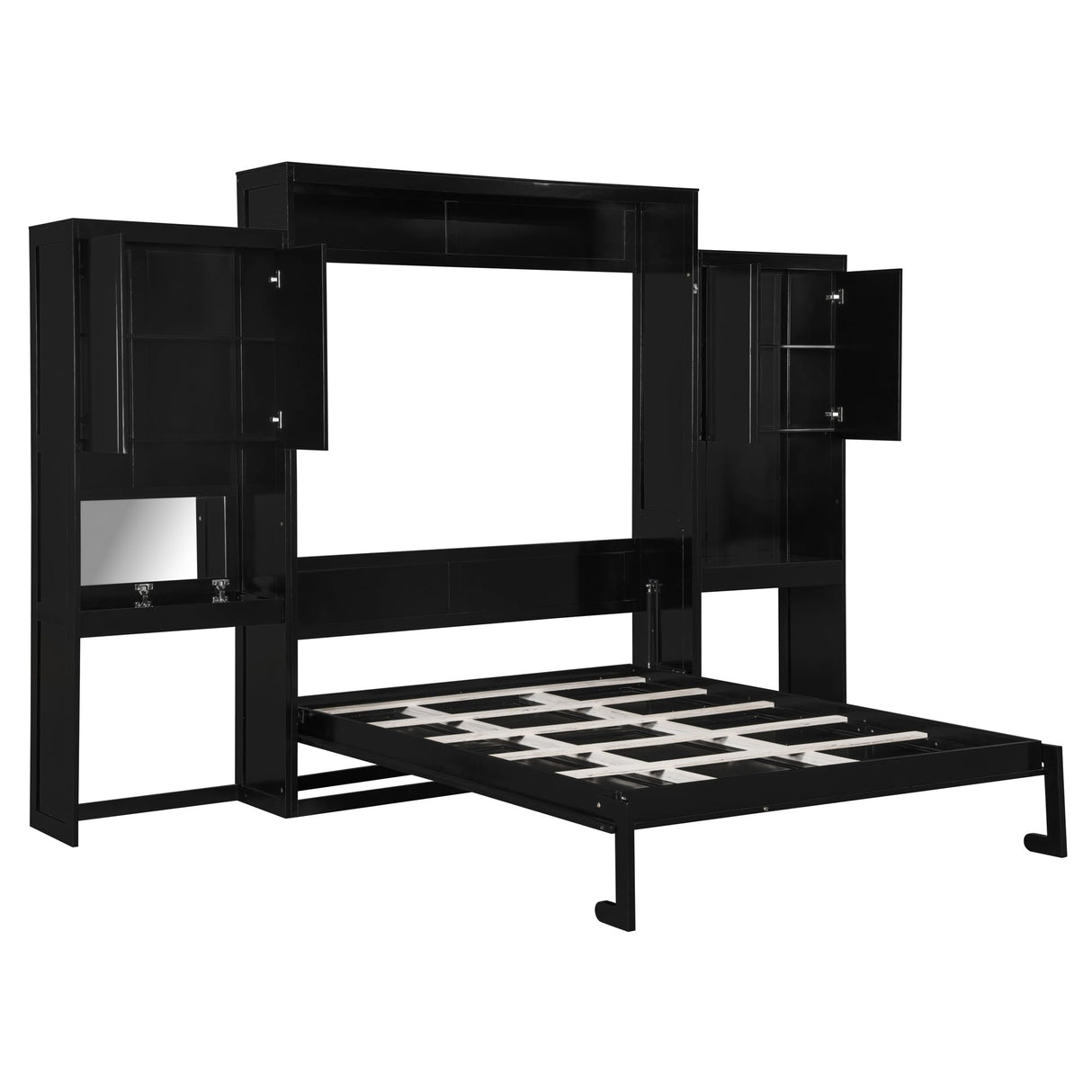 Merax Queen Size Murphy Bed with Desk, Storage Cabinets, Vanity and Mirror for Bedroom, Living Room, Apartment Merax