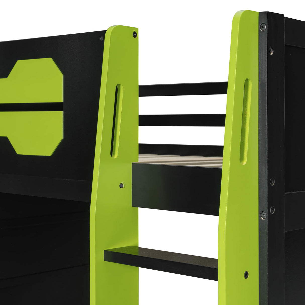 HZSMHDZKJ Full Size Esports Style Loft Bed with Desk, Multi-Storage Shelves, LED and Charging Station, Wooden Gaming Loft Bed Frame with Ladder and Safety Guardrail for Kids Teens Adults (Green) HZSMHDZKJ