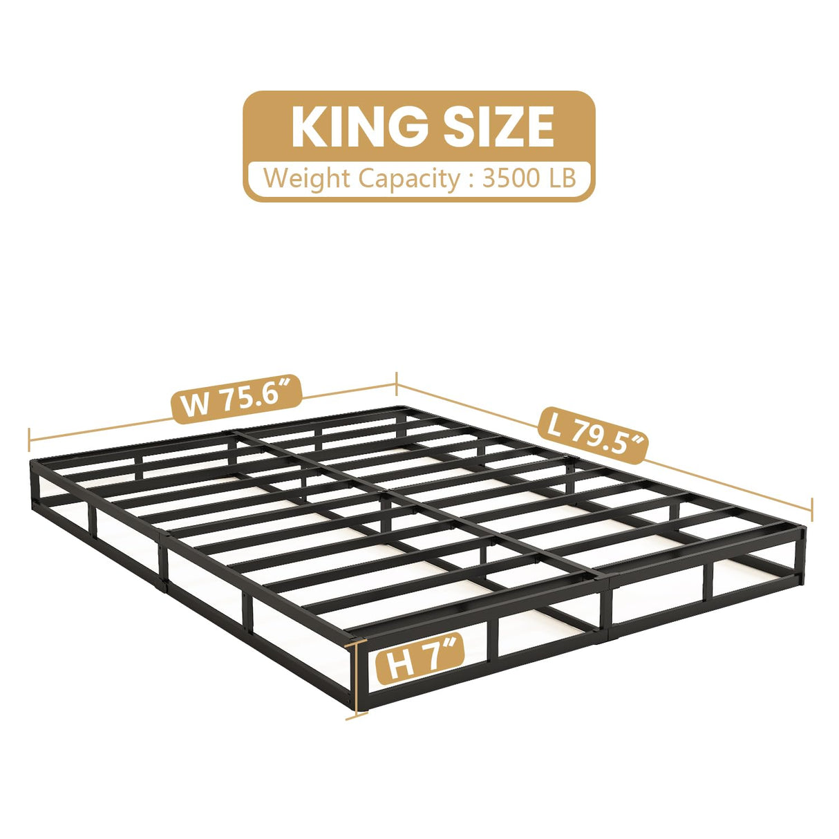 NHODIR Box Spring for King Bed, 7 Inch King Box Spring Only, Strong Metal Frame Mattress Foundation, No Noise, Easy Assembly NHODIR