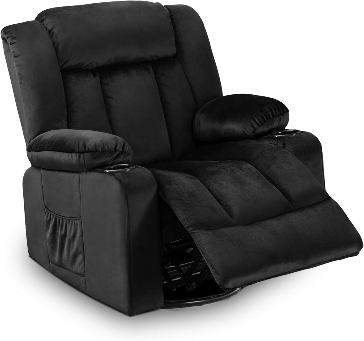COMHOMA Recliner Chair,360° Swivel Rocker Glider Recliners with Cup Holders, Upholstered Fabric Rocking Chair for Adults,Manual Reclining Single Sofa for Living Room,Black COMHOMA