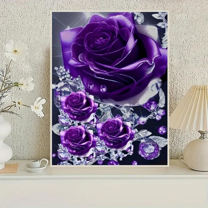 STGLCR Rose Diamond Painting Kits for Adults Purple Rose DIY 5D Diamond Art Kits Full Drill Diamond Dots Flowers Paintings with Diamonds Gem Art and Crafts Home Decor 12x16inch STGLCR