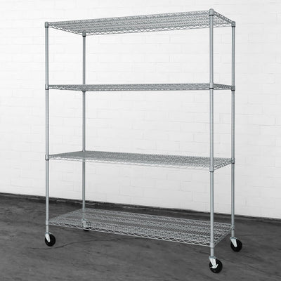 CAPHAUS Heavy Duty NSF Commercial Adjustable Shelves Wire Shelving with Wheels & Feet, Kitchen & Garage Storage, 4-Tier Silver Grey 60 x 24