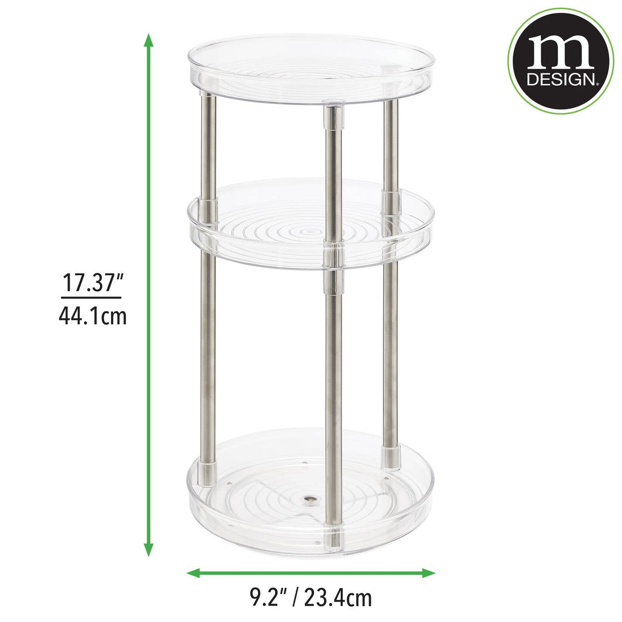 mDesign Spinning 3-Tier Lazy Susan 360 Rotating Makeup Organizer Storage Tower - Beauty Cosmetic Organization Caddy for Bathroom Vanity, Countertop, Makeup Table - Ligne Collection - Clear mDesign