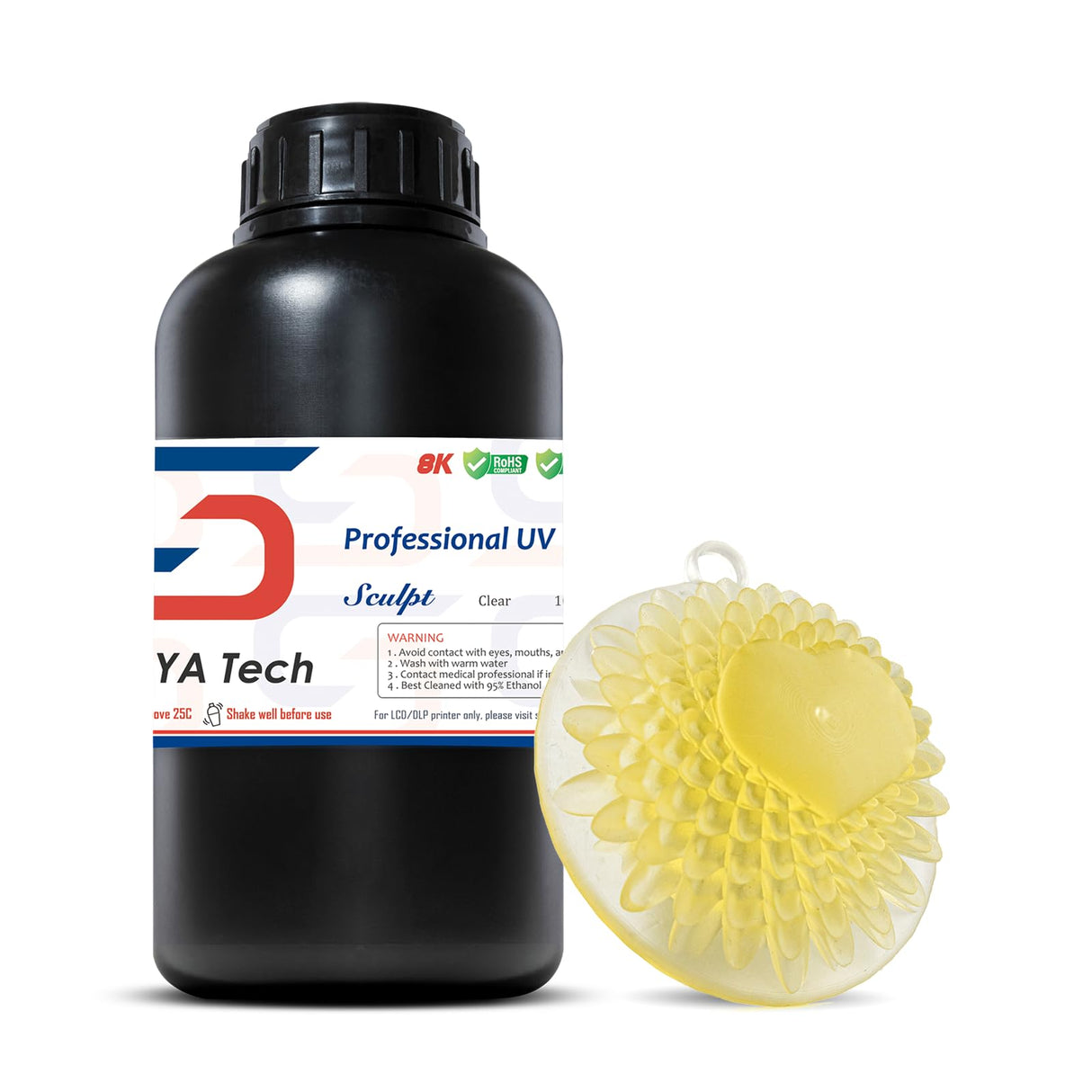 Siraya Tech Sculpt High-Temp Resistant 3D Printer Resin - Up to 180C, High Precision, Compatible with 8K DLP/LCD Printers for Engineering, Jewelry, & Industrial Applications (Clear, 1kg) Siraya Tech