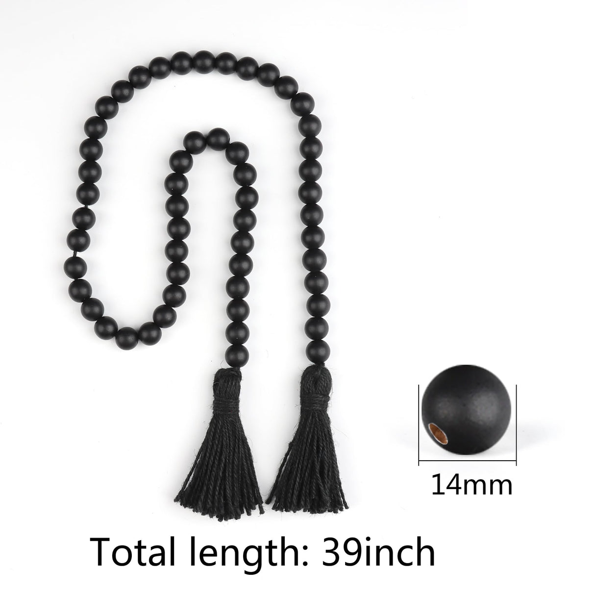 RAMIRABI Wood Beads Garland with Tassels Farmhouse Beads Rustic Prayer Beads Boho Beads for Boho Home Decor,Wall Hanging Decoration (Black) RAMIRABI