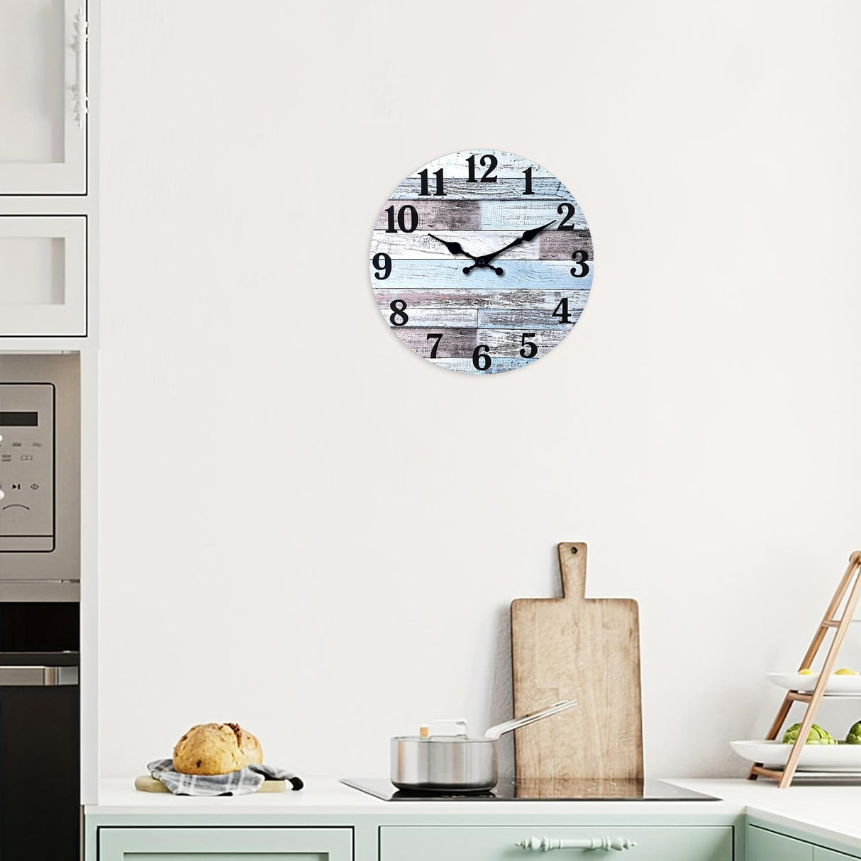 XNM Blue MDF Wood Wall Clock for Living Room - Farmhouse Wall Clocks Battery Operated 12 Inch - Analog Rustic Wall Clock Silent (No Solid Wood) XNM