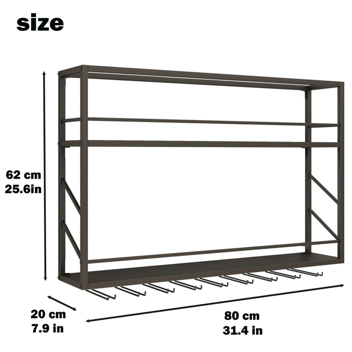 Woskar Wall Mounted Wine Rack 2 Tier, Metal Bar Liquor Shelves and Glass Holder,Wall Bar Shelf Wine Display Storage Holder for Home Bar, Dining Room, Kitchen(31.4×7.8×26in) Woskar