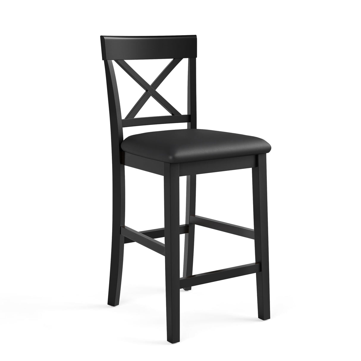 Cozyman 26" Wood Bar Stools Set of 2, Counter Height Bar Stools with Classical X-Shaped Back, Solid Barstools with Rubber Wood Frames and Faux Leather Seat, Black Cozyman