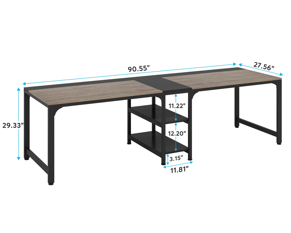 LITTLE TREE 90.5 Inch Large Double Home Office Compuer Desk Two Person Study Table LITTLE TREE