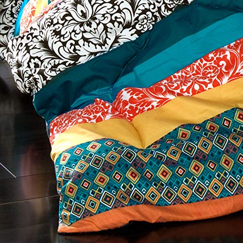 Lush Decor Boho Striped Reversible 7 Piece Comforter Bedding Set, King, Turquoise & Tangerine Lush Decor