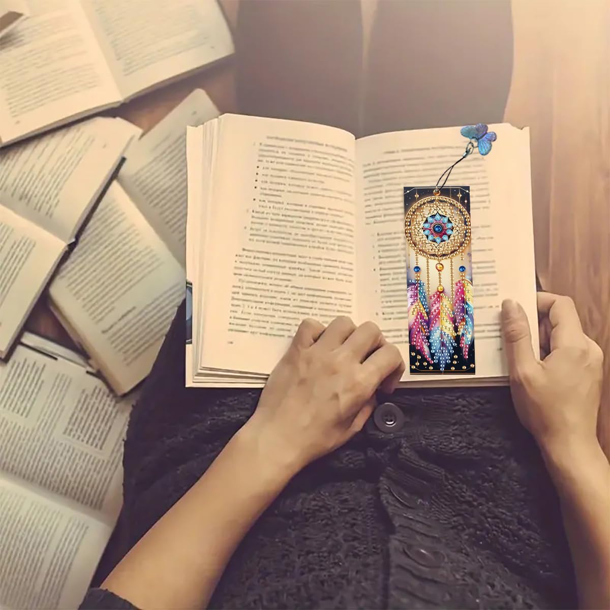 F-CANLAN 3 Pieces Acrylic Dream Catcher Diamond Painting Bookmark with Tassels, Feather Diamond Art Book Marks, Special-Shaped Diamond Painting Bookmark Arts Crafts Kit for Beginner Book Lover F-CANLAN