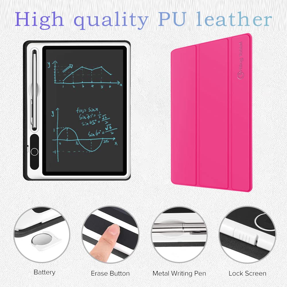 LCD Writing Tablet 10 inch Electronic Handwriting Pad Doodle Board with Leather Protective Case Christmas Birthday Gifts for Kids Adults at Home School Office(Pink) JSJGETYI