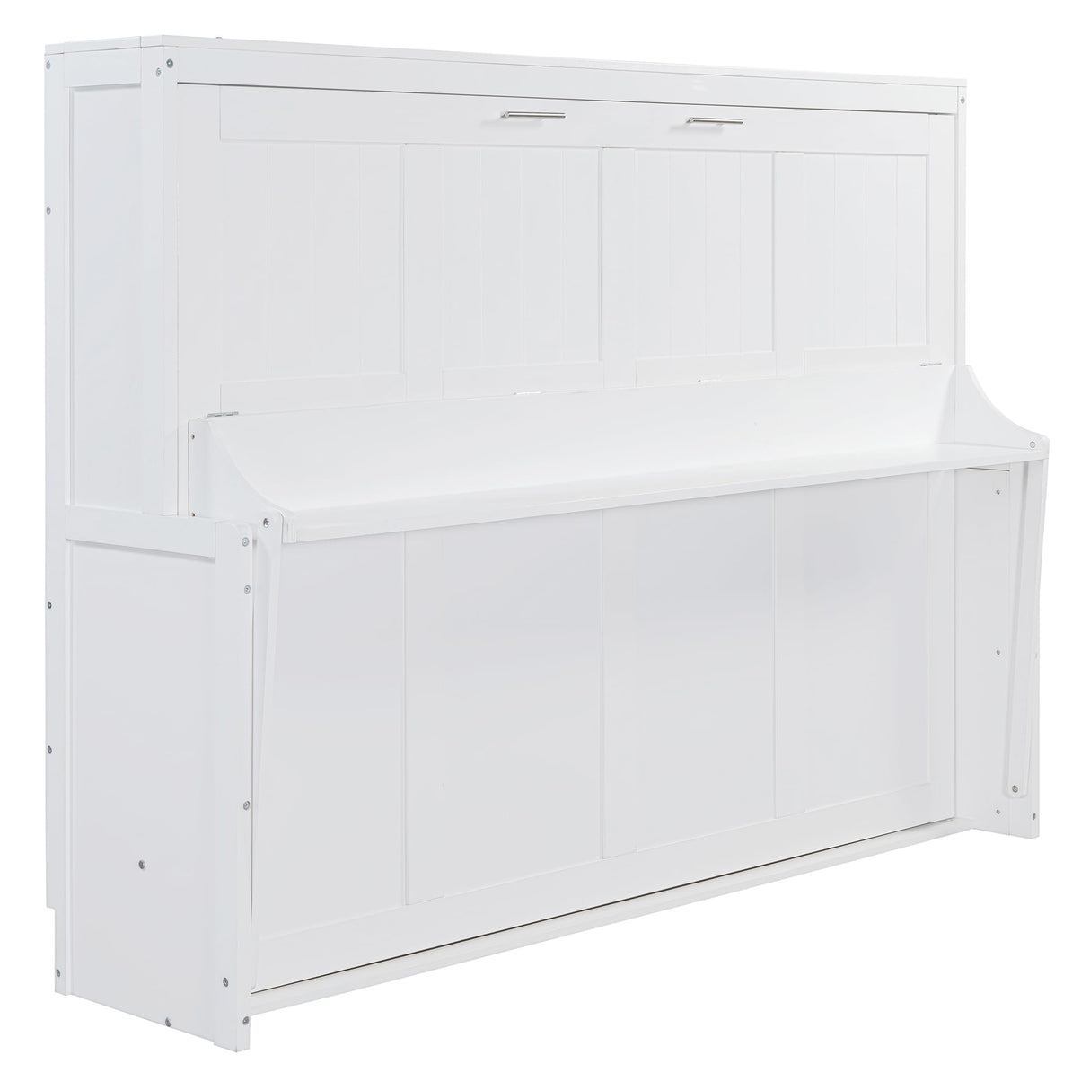 SOFTSEA Queen Size Horizontal Murphy Bed with Desk, Murphy Bed can be Folded into a Cabinet, Hideaway Wall Bed Frame Space-Saving for Guest Room Bedroom Office, White SOFTSEA