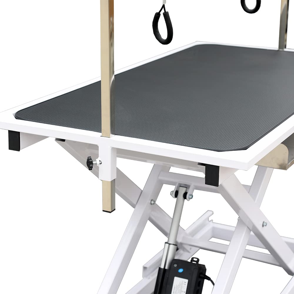 Electric Lift Dog Grooming Table, 50 Inch Heavy Duty Professional Pet Grooming Table Suitable for Large Dogs at Home with Adjustable Overhead Arms, Clamps and 2 Grooming Noose, Black Afqxf