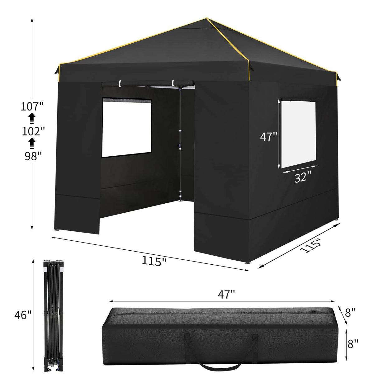 COBIZI 10x10 Pop Up Canopy Gazebo with Mesh Windows 2.0, Easy up Canopy Tent 10x10, Portable Waterproof Outdoor Canopie with 4 Removable Sidewalls & Carry Bag & 4 Stakes & Ropes, Black COBIZI