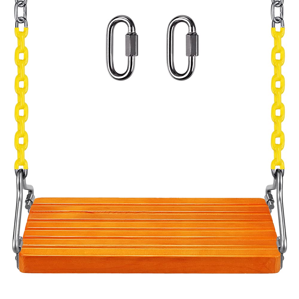 SELEWARE Wooden Swing Set, Wood Tree Swing Seat with Chain, Wood Swing Set Seat Accessories for Adult Kid Indoor Outdoor Playground Backyard SELEWARE