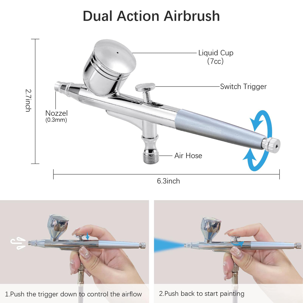 Orcair Air Brush Kit with Compressor,40PSI High Pressure Compressor with Auto Stop,Dual Action Multi-Function Airbrush Compressor with Cleaning Kit for Painting,Craft Model,Nail Art,Makeup,Tattoo Orcair