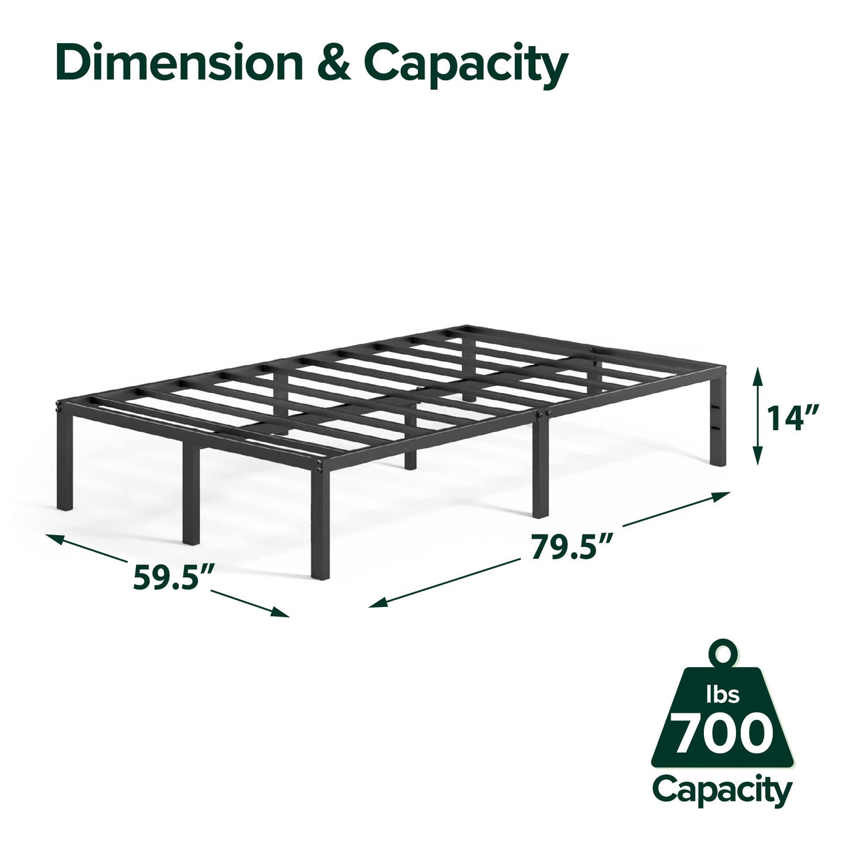 ZINUS Yelena 14 Inch Metal Platform Bed Frame, Steel Slat Support, No Box Spring Needed, Easy Assembly, Queen Zinus