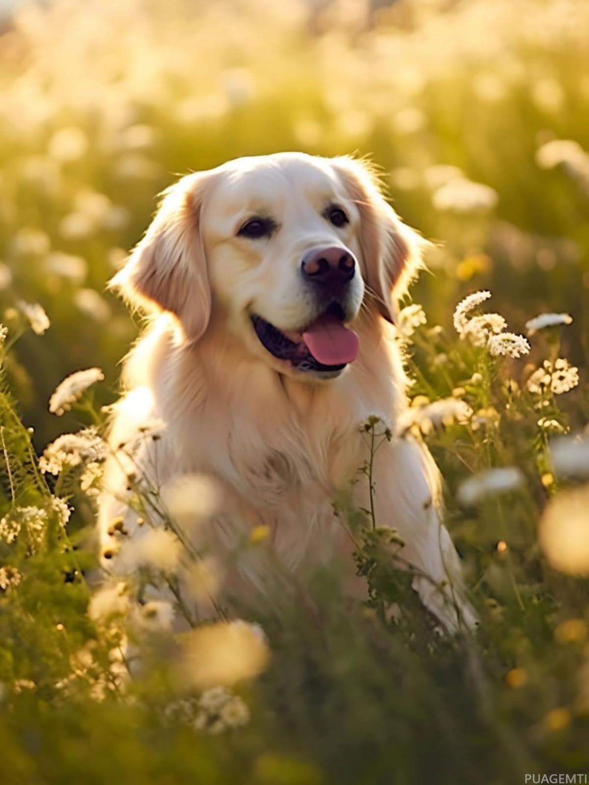 PUAGEMTI Golden Retriever in Field with Daisies Diamond Painting Kits for Adults, Dog Diamond Art Kits 5D DIY Full Drill Diamond Dots for Gift Wall Decor Gem Arts (12x16 inch) PUAGEMTI