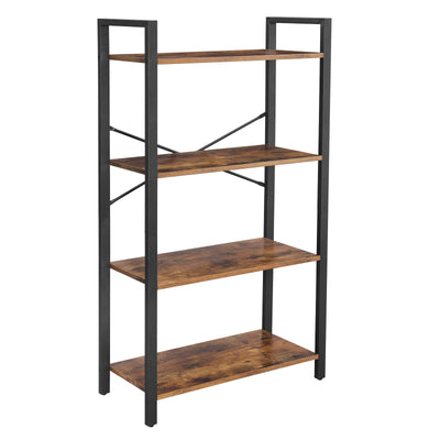VASAGLE 4-Tier Rustic Brown & Black Bookshelf for Home & Office Storage