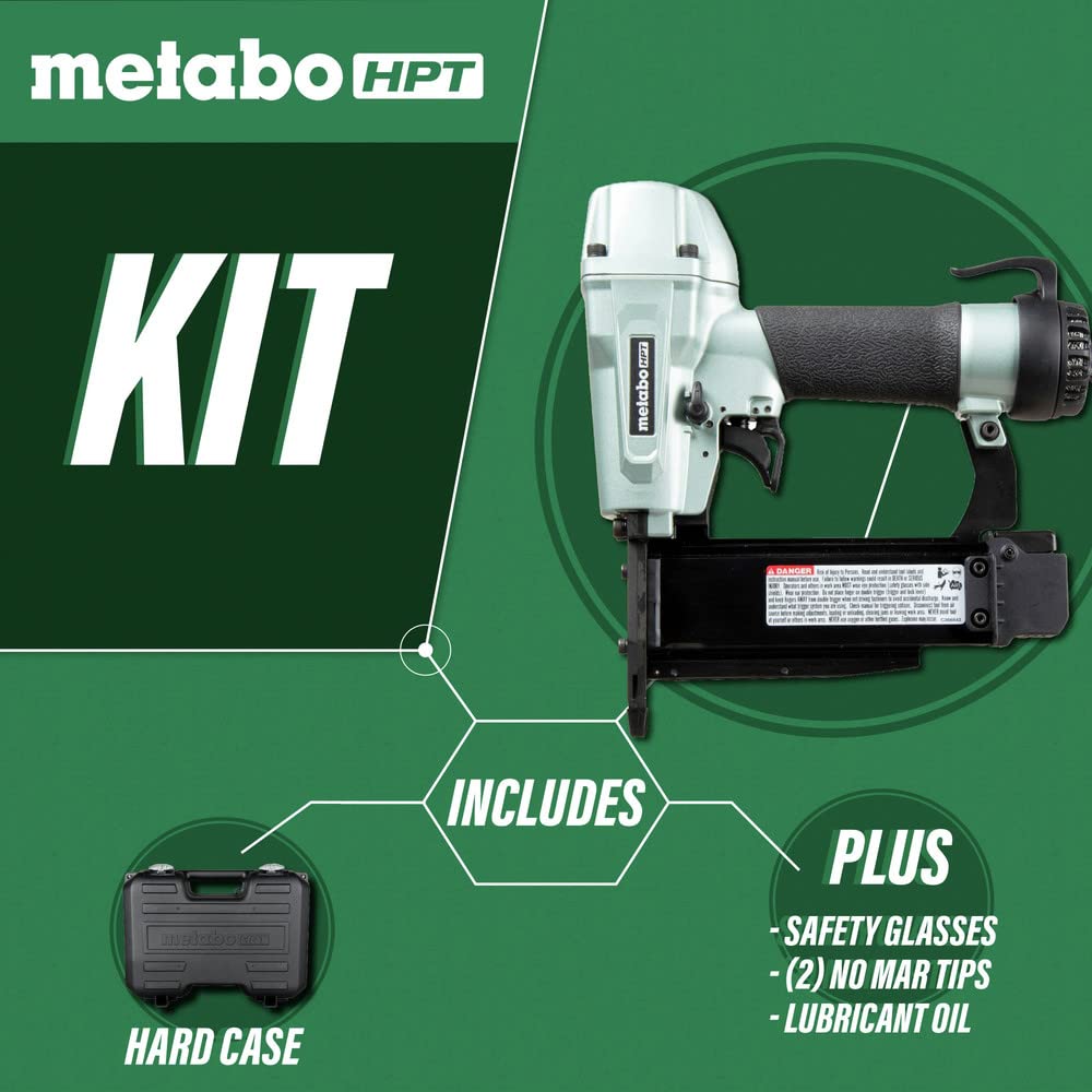 Metabo HPT Pin Nailer Kit | Pro Preferred Brand of Pneumatic Nailers | 23 Gauge | Accepts 1/2-Inch to 2-Inch Pin Nails | Ideal for Paneling, Small Molding, & Fine Trim Work | Built-In Silencer | NP50A Metabo HPT