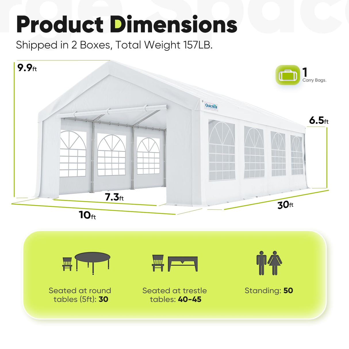Quictent Premium 10x30 Party Tent Heavy Duty Outdoor Gazebo White Event Shelter Wedding Canopy Tent for Parties Carport BBQ with Removable Sidewall Windows & Storage Bags Quictent