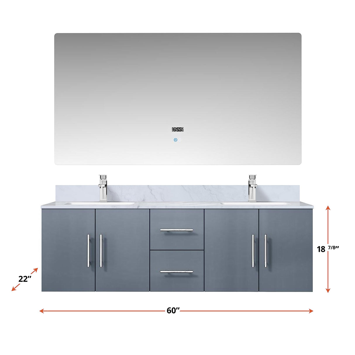 Bell+Modern Sonoma 60 in. W x 22 in. D Dark Grey Double Bath Vanity and Carrara Marble Top Bell+Modern